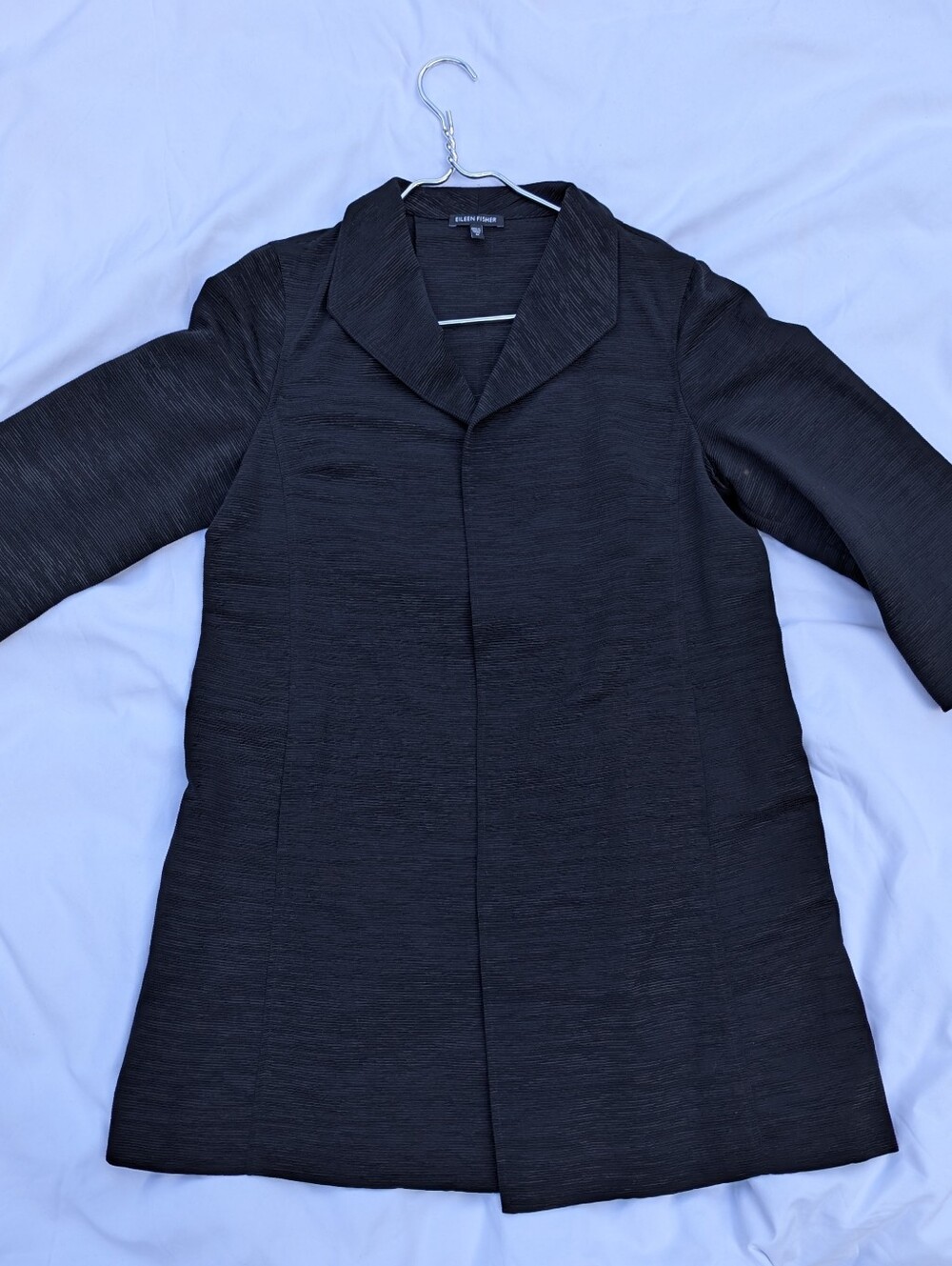 Eileen Fisher Black Textured Open Front Coat